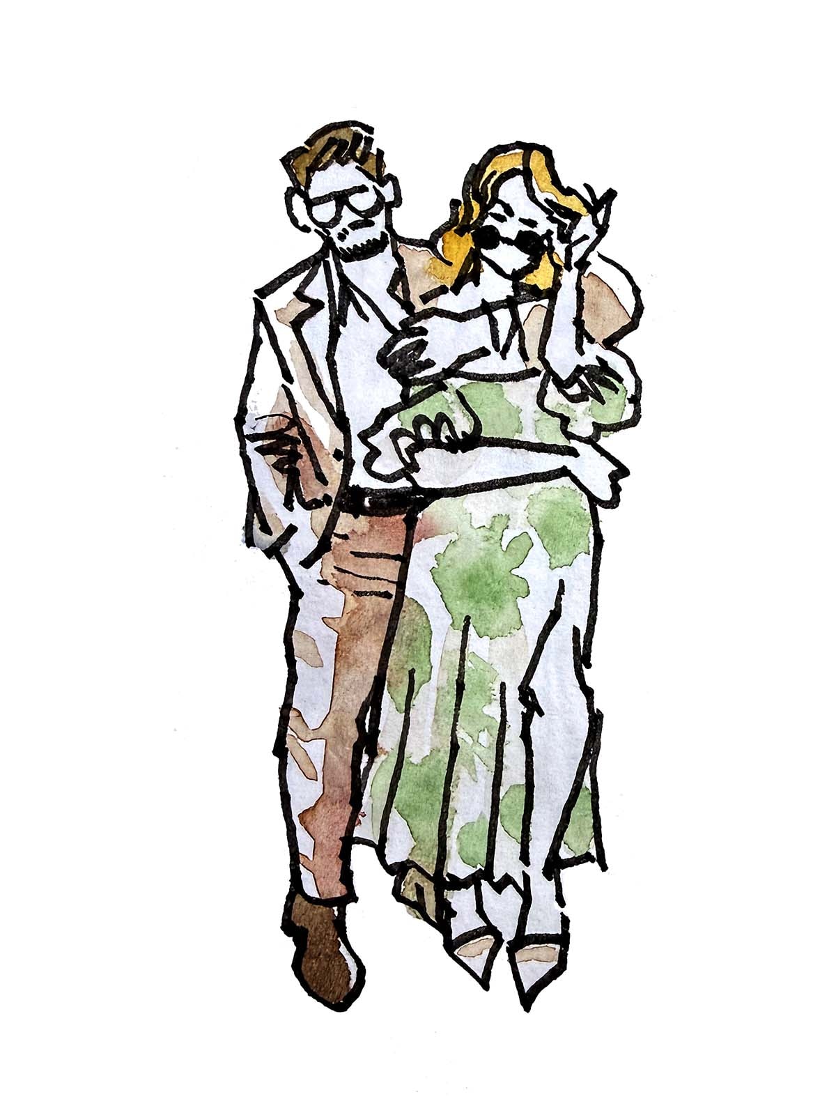 Ink drawing wedding guests illustration