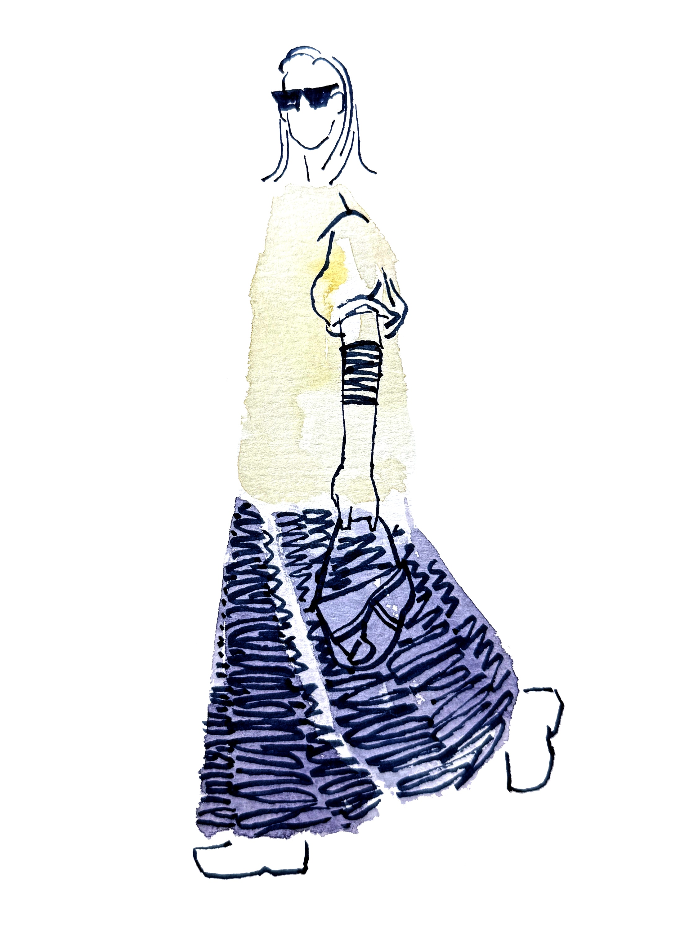 Fashion editorial portrait line drawing