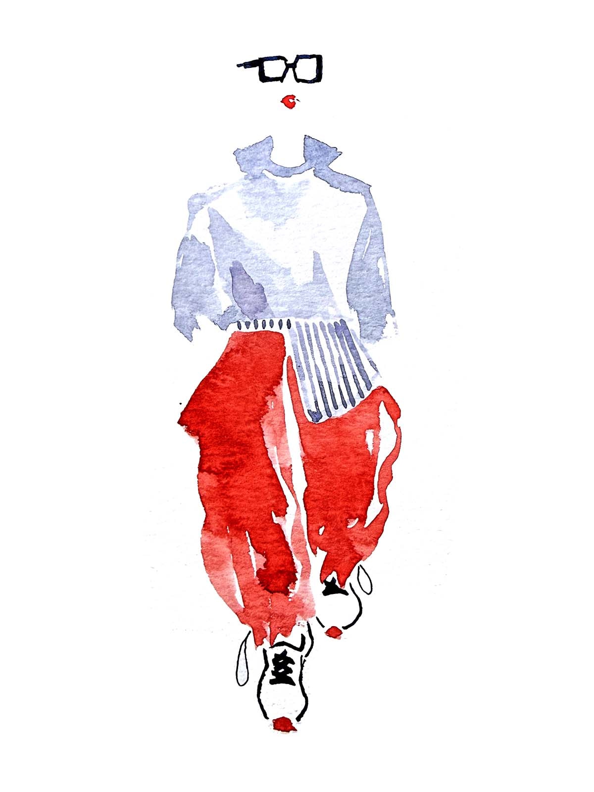 Stylish woman watercolor fashion portrait