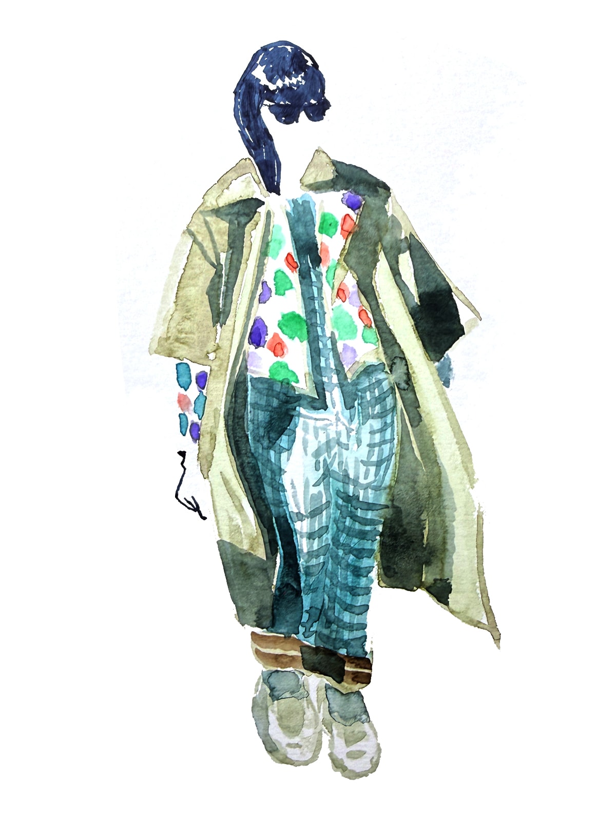 Watercolor woman portrait fashion sketch